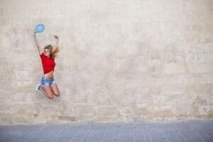 A lady with a balloon