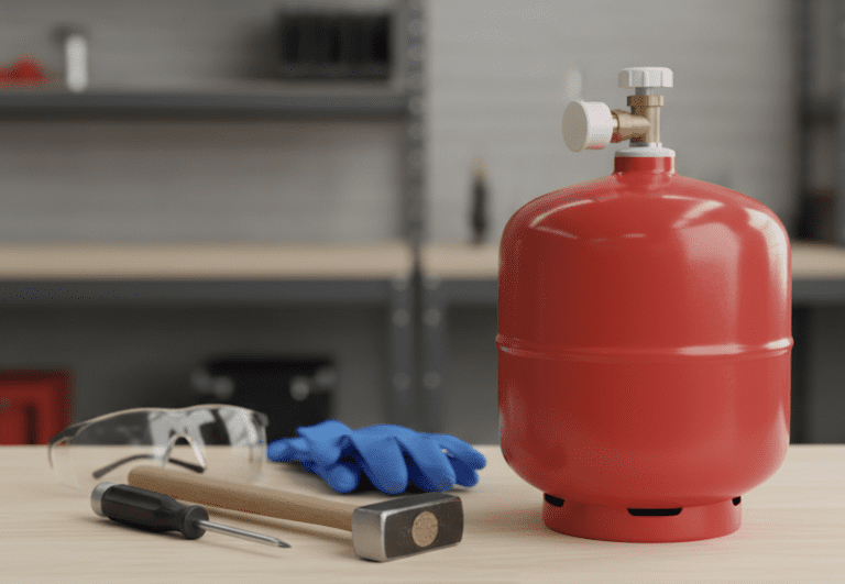 a helium tank and tools